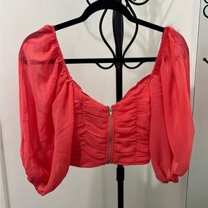 HYFVE Pink Puff Sleeve Crop Blouse